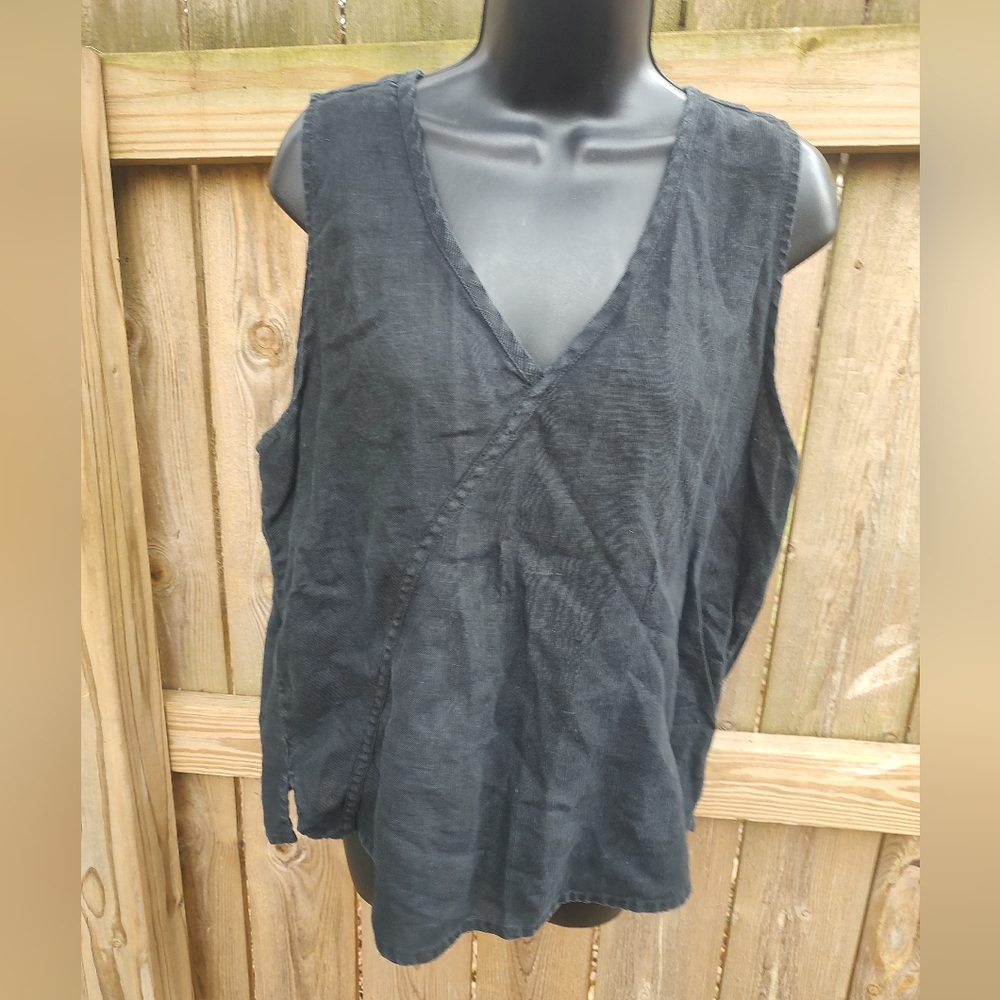 🏵️ Flax Black Linen Casual Lightweight Sleeveless Shirt